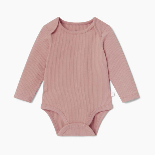 MORI Ribbed Long Sleeve Bodysuit - Rose, 3-6m