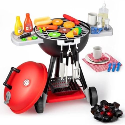 Joyfy 34Pcs Kids Grill Playset, Pretend Play Kitchen Toy, Cooking Toy Set, BBQ Grill Toy Gifts for 2 3 4 Year Old Boys & Girls