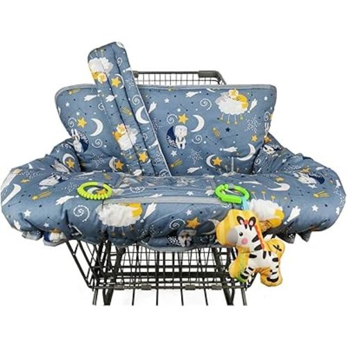 Shopping cart Cover, cart Cover for Babies, Padded high Chair Cover, Bonus Split Reversible seat Cushion, Cell Phone Pouch, Collection Pocket, Neutral for boy or Girl