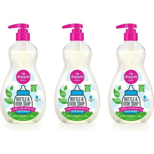 Dapple Baby Bottle Soap, Hypoallergenic Dish Soap for Baby Bottles, Powered by Plants, 1 Pump Included, Packaging May Vary, Fragrance Free, 16.9 Fl Oz (Pack of 3)