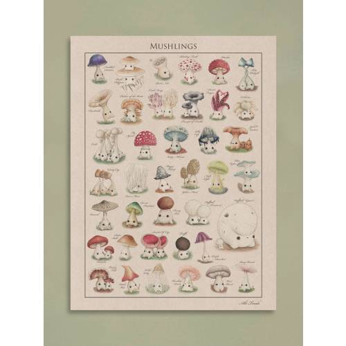 Grand Mushling Identification Print - Large Mushroom Botanical Fine Art Giclée Poster
