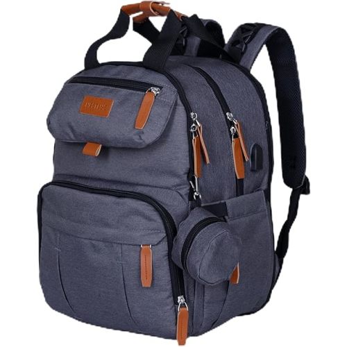 Nestlys Expandable Diaper Bag Backpack for Baby Boy & Girl – 26-32L Large Capacity Travel Diaper Bag with Insulated Pockets, Changing Pad & Stroller Straps – Dark Grey