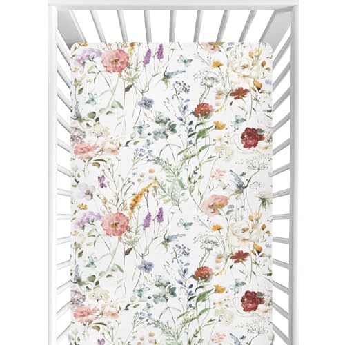 CaTaKu Wildflower Boho Mini Crib Sheets for Girls Boys Baby Mattress Sheets Fitted, Soft Toddler Nursery Bed Sheets Neutral 28"x 52"