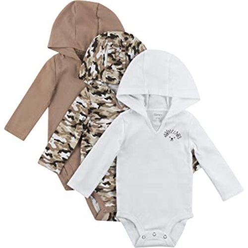Hanes Baby and Toddler Ultimate Flexy Long Sleeve Bodysuit Hoodie (3 Pack)