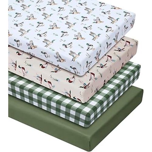 VitalCozy 4 Pcs Mallard Duck Crib Sheet Set Newborn Bedding Nursery Baby Sheets for Girl Boys Baby Gifts for Standard Crib and Toddler Mattresses, 52 x 28 x 8 Inches