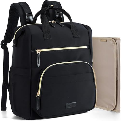 mommore Neoprene Diaper Bag Backpack Small Lightweight Baby Diaper Bags Water Resistant Diaper Backpack for Boys Girls Newborn with Changing Pad, Stroller Straps