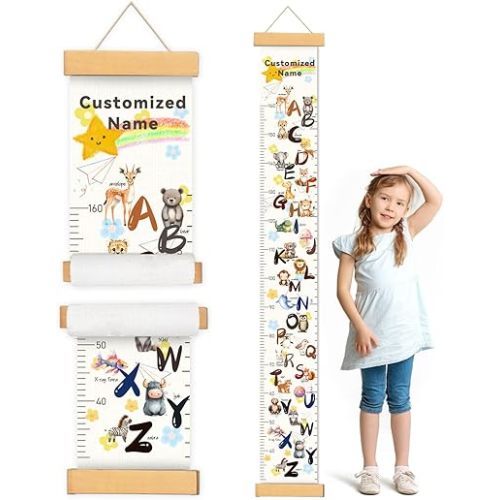 Personalize Name Baby Height Growth Chart, Letters Canvas Height Chart for Kids Baby Toddler Boys Girls, Canvas&Wood Growth Chart for Wall Room Nursery Decor, Hanging Rulers