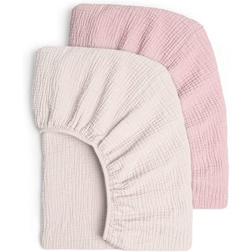 Lulu moon Muslin Crib Sheets - Fitted Crib Mattress Sheets for Boys and Girl - 28"x 52", 2 Pack (Soft Pink & Carnation)