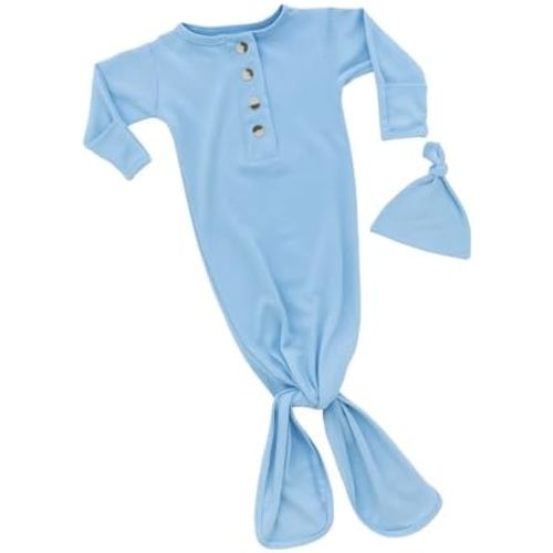 Newborn Knotted Baby Gown and Hat Set for Baby Boy or Baby Girl