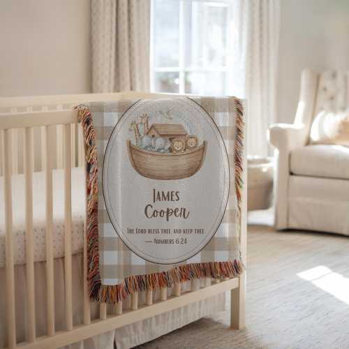 Personalized Christian Noah's Ark Baby Blanket, Custom Animal Noah Blanket, Nursery Blanket, Custom Name Blanket, Bible Verse Blanket