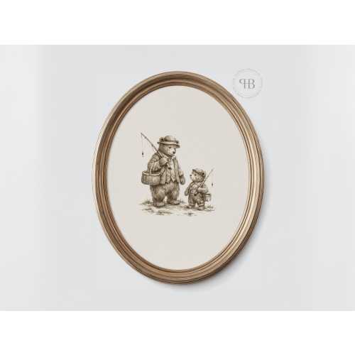 Vintage Bear Nursery Wall Art, Storybook Bear Illustration Printable, Cottagecore Kids Room Decor, Neutral Digital Download No.1167