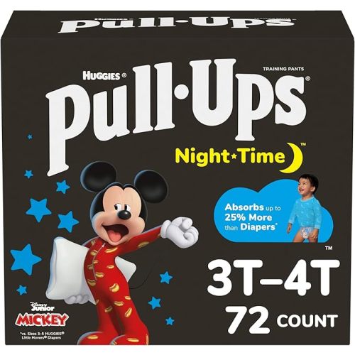 Pull-Ups Boys' Night Time Potty Training Pants, Size 3T-4T Overnight Training Underwear (32-40 lbs), 72 Ct