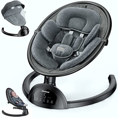 BabyBond Baby Swings for Infants, Bluetooth Infant Swing with Music Speaker, 3 Seat Positions, 5 Point Harness Belt, 5 Speeds and Remote Control - Portable Baby Swing for Indoor and Outdoor (Black)