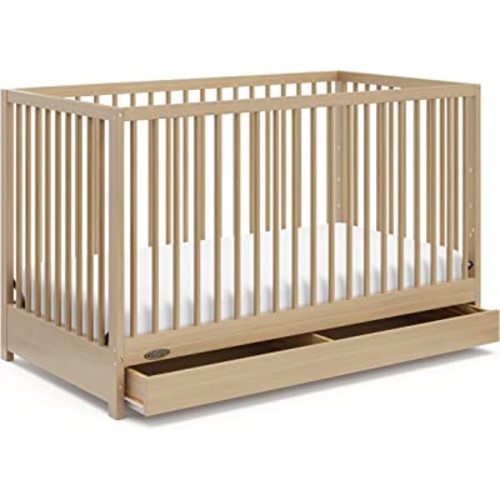 Graco Teddi 5-in-1 Convertible Crib with Drawer (Driftwood) – GREENGUARD Gold Certified, Crib with Drawer Combo, Full-Size Nursery Storage Drawer, Converts to Toddler Bed, Daybed and Full-Size Bed