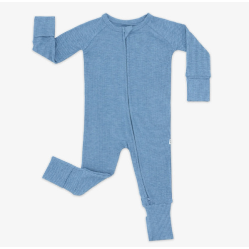Heather Blue Ribbed Zippy - Little Sleepies
