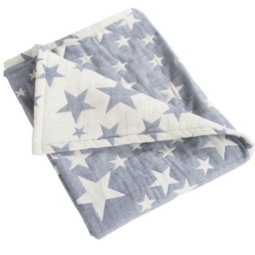 Ntbay 3 Layer Toddler Blanket, Muslin Cotton Jacquard Bed Blankets, Lightweight Thermal Baby Blanket, Super Soft and Warm Crib Blanket for All Seasons, Decoration Gift, 30"x40", Blue Star