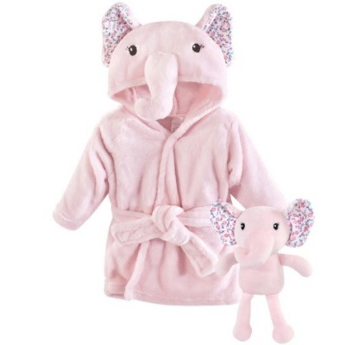Little Treasure Infant Girl Plush Bathrobe and Toy Set, Floral Elephant, 0-9 Months