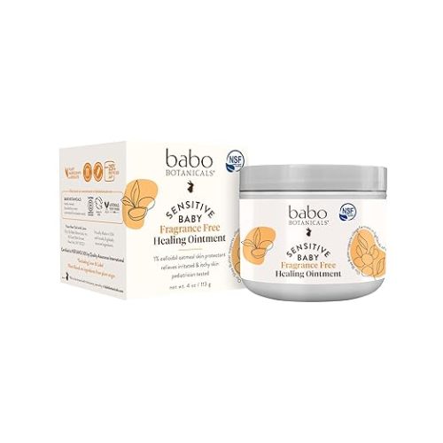 Babo Botanicals Sensitive Baby Fragrance-Free All Natural Healing Ointment - 99% Organic & 1% Colloidal Oat - Steroid-Free - NSF Certified - for Eczema, Irritated/Itchy Skin - Face, Body, Diaper Area