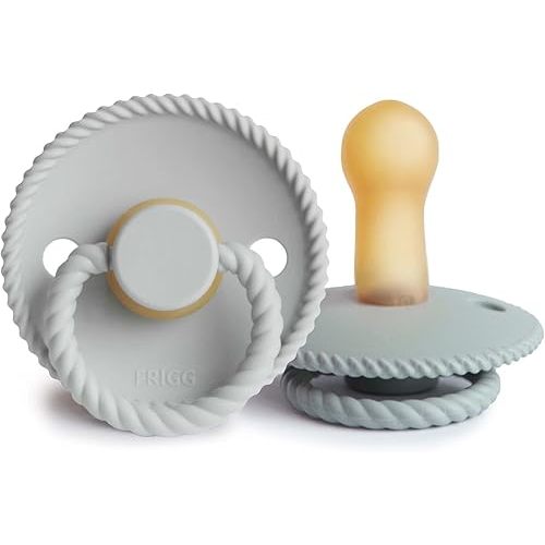 FRIGG Rope Natural Rubber Baby Pacifier | Made in Denmark | BPA-Free (French Gray/Silver Gray, 6-18 Months)