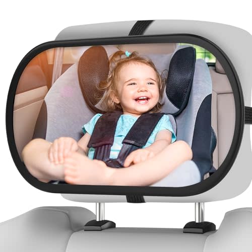 BOEYOS Baby Car Mirror, Safety Car Seat Mirror for Rear Facing Infant, Clear Wide View, 360°Rotation, Easily Observe the Baby Move, Secure, Shatterproof, Crash Tested and Certified (Black)