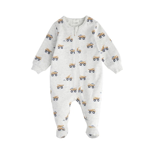Baby Tipper Truck Print Organic Cotton Footie, 3M, Heather Grey