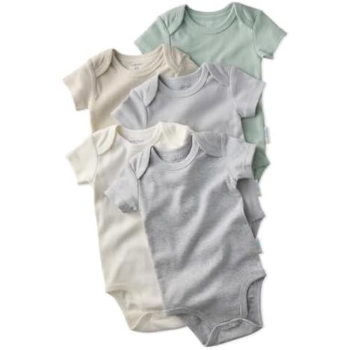 Avery 5-Pack Short Sleeve Bodysuits 100% Organic Cotton for Baby Boys & Girls