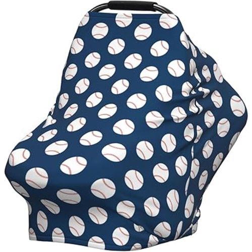 Baseball Blue Baby Stuff Car Seat Cover for Baby,Mom Nursing Breastfeeding Covers,Multi-Use Car Seat Canopy Carrier Cover,Stroller Cover Newborn Shower Gift for Boys Girls