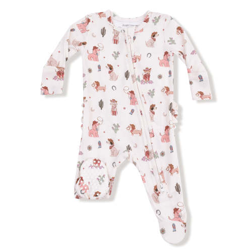 2-Way Zip Ruffle Footie, Cowgirl Dogs