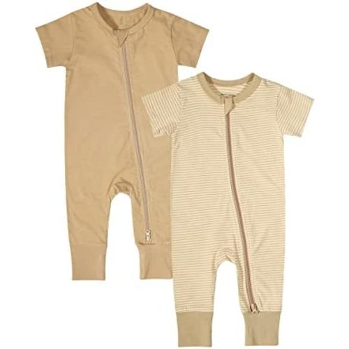 Teach Leanbh Baby Boys Girls 2-Pack Romper Jumpsuits Cotton 2 Way Zipper Short Sleeve Footless Sleep and Play 3-24 Months