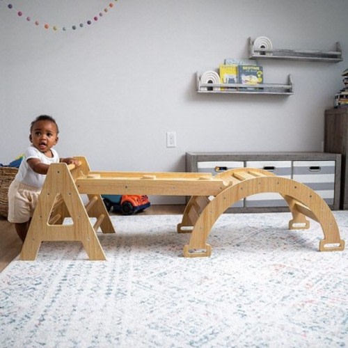 Avenlur Maple Baby Pikler - Wood Small Triangle Climbing Set with Ladder Slide and Rocker