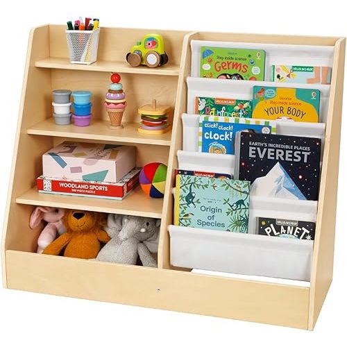 Montessori Bookshelf and Toy Organizer, Kids Bookshelf with Spacious Storage and Big Display Bookshelf, Nursery Book Shelves for Kids Rooms Ideal for Child Growth