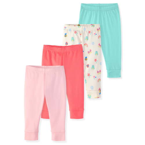 Garanimals Baby Girl Cotton Joggers, Solids & Prints, 4-Pack, 0–24M