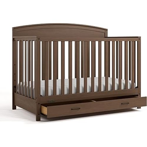 Graco Benton 5-in-1 Convertible Crib with Drawer (Hazelnut) – GREENGUARD Gold Certified, Converts from Baby Crib to Toddler Bed, Daybed and Full-Size Bed, Full-Size Nursery Storage Drawer
