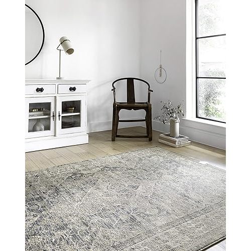 Loloi Teagan Collection 5'-3" x 7'-6" Area Rug in Sky/Natural - Large Area Rug, Soft Neutral Rug, High-Traffic Area Rug for Living Room, Bedroom, Home Office, Dining Area