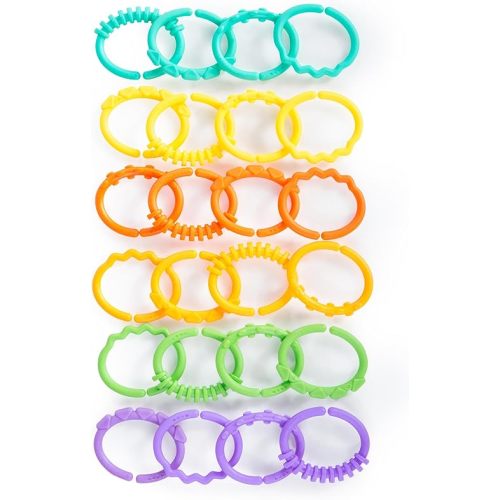 Bright Starts Lots of Links Rings Toys for Stroller or Carrier Seat, BPA-Free, Ages 0 Months Plus, Multicolor, 24 Count