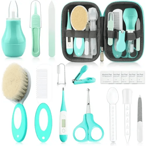 Baby Healthcare and Grooming Kit with Nail Clippers, Scissors, Infant Grooming Kit for Newborns (18 in 1, Green)