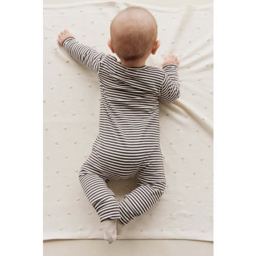Organic Cotton Reese Zip Onepiece - Black Olive Stripe