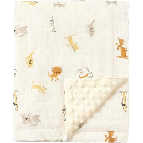 CREVENT 30''X40'' Organic Muslin Cotton Baby Blanket for Newborns, Soft Mink Backing, Essential for Baby Shower Birthday Gift - Moon 75X100cm