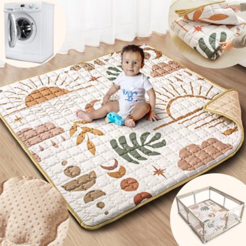Beavtaens Baby Play Mat for Floor, Fits 50x50 Playpen, Super Soft, Anti-Slip, for Age 0-4 (Nature)