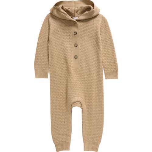 Hooded Pointelle Sweater Romper, 3M