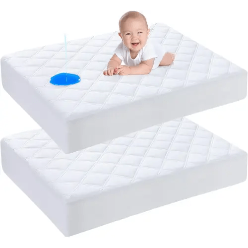 Yoofoss Waterproof Pack and Play Mattress Protector 2 Pack, Quilted Pack and Play Mattress Pad Cover Ultra Soft and Breathable, Playpen/Playard Mattress Sheet for Standard Pack n Play Size 39''x27''