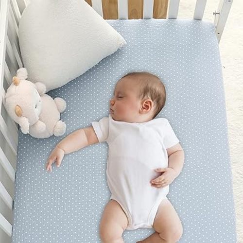 Muslin Crib Sheets,100% Organic Cotton Toddler Bed Sheet Soft Breathable, Fitted 52”x 28”x 9”Baby Cribs Mattress for Girl & Boy, Blue