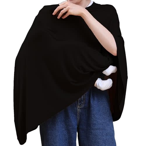 Seejoy Nursing Cover for Breastfeeding, 360°Full Coverage Nursing Poncho, Rayon Soft & Breathable Breastfeeding Cover up (Smooth Rayon, Black)