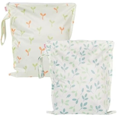 HECCEI Wet Dry Bag, 2-Pack Reusable Waterproof Wet Bags for Swimsuits & Baby Clothes, Leakproof Cloth Diaper Wet Bags for Travel & Diaper Changes (Little Sprouts)