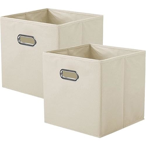 ShellKingdom Storage Bins, Foldable Fabric Storage Cubes And Cloth Storage Organizer Drawer with Metal Handle For Closet And Toys Storage, 11 X 10.5 X 10.5 INCH, 2 Pack (Beige)