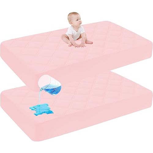 Cute Castle Baby Waterproof Crib Mattress Protector, 28x52 Inch (Pack of 2), Pink