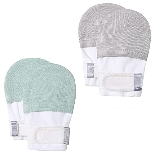HAPIU Baby No Scratch Mittens Stay On, 100% Cotton Breathable, Adjustable Infant Gloves for Boys Girls, Newborn - 12 M