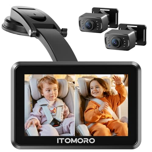 Itomoro Baby Car Camera for 2 Kids, 5" IPS Display with 2 Cameras Rear Facing, Backseat Dual Car Camera Baby Monitor with Split Screen, Infrared Night Vision, HD 1080P, Easy to Install - ACZ433