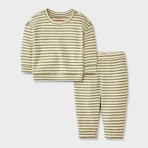 Baby Boys' 2pc Striped Waffle Sweatshirt & Jogger Pants Set - Cat & Jack™ Beige Newborn