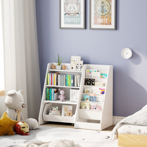 Isabelle & Max™ Bookshelf for Kids Rooms,4 - Tier Kids Bookshelf with Movable Drawer and 5 Sling Pockets - Toddler Toy Storage for Bedroom/Playroom/Nursery & Reviews | Wayfair